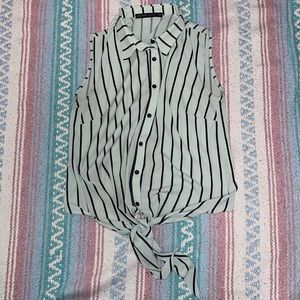 Zara white sleeveless striped button-down blouse with open back